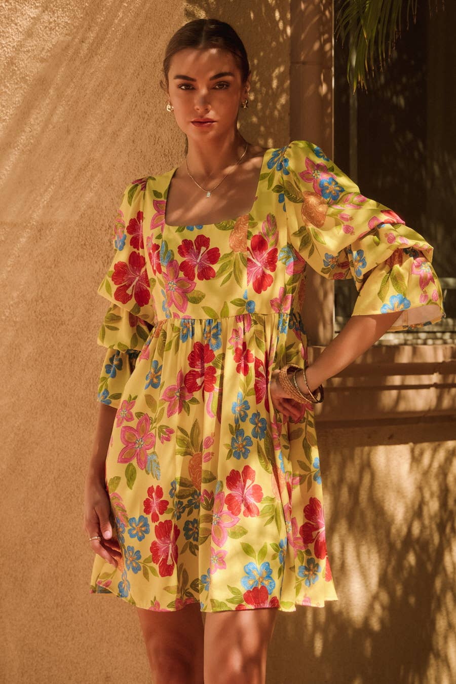 Floral Embroidery Printed Mini Dress