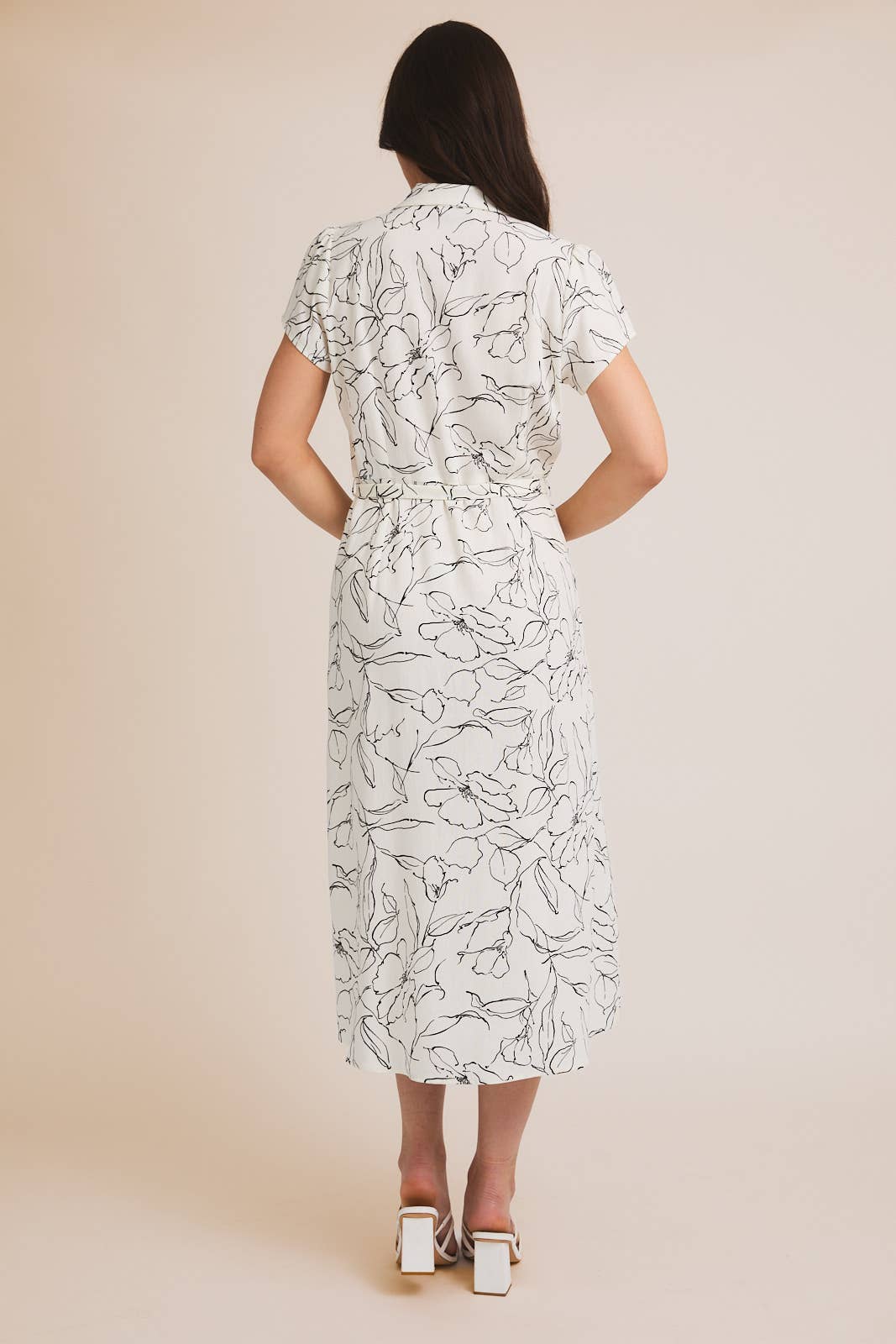 White Black Floral Print Dress