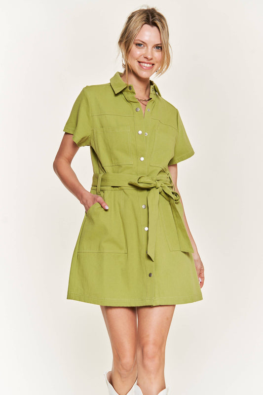 Belted Cotton Kiwi Dress