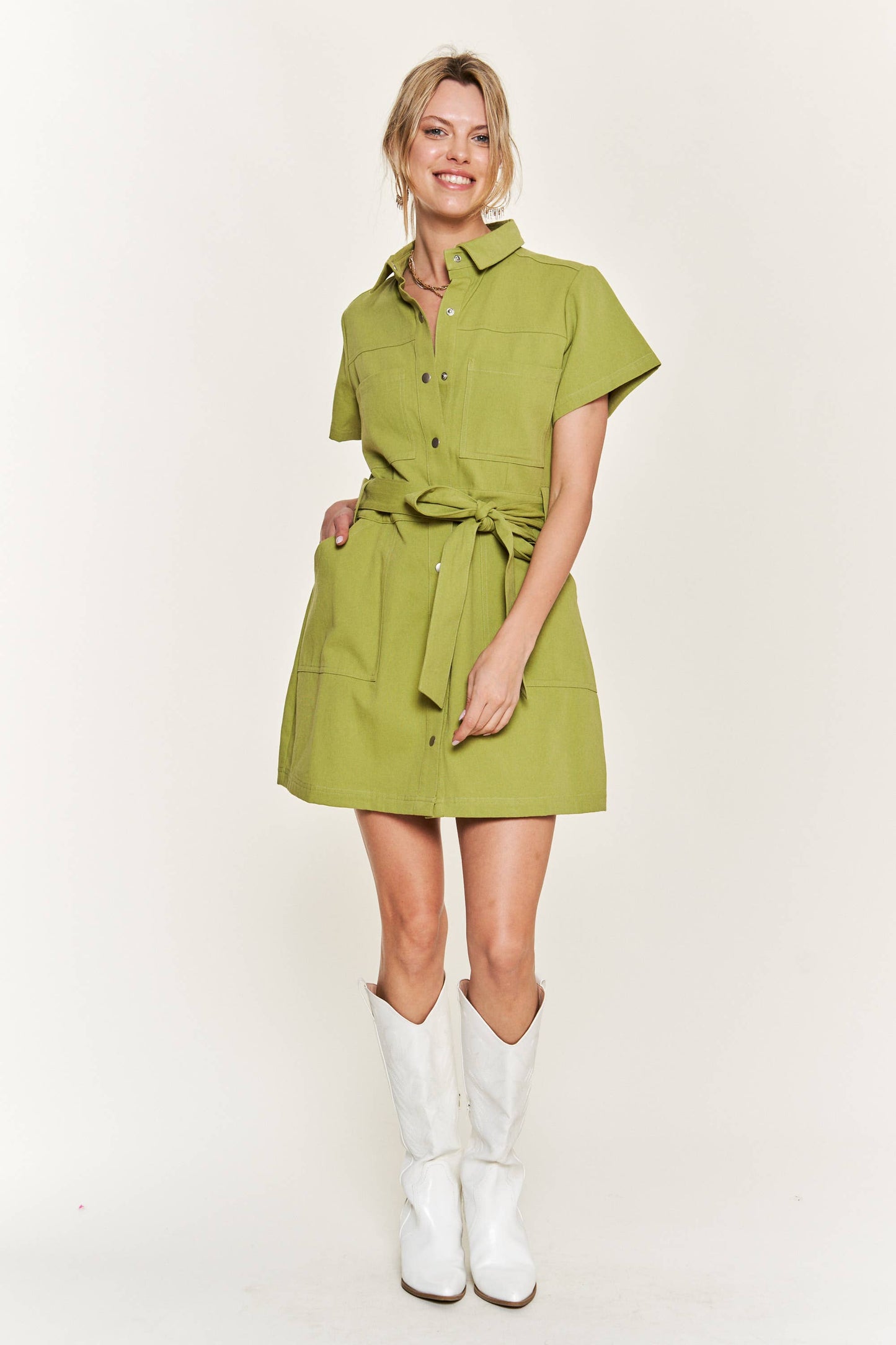 Belted Cotton Kiwi Dress