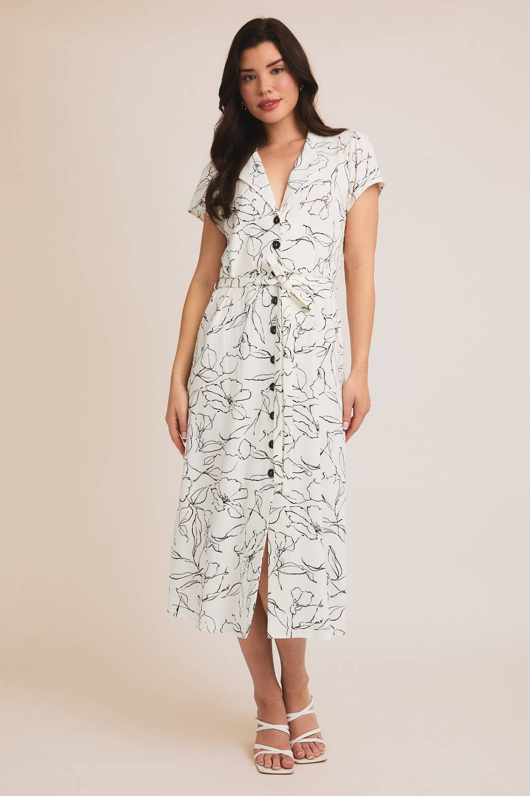 White Black Floral Print Dress