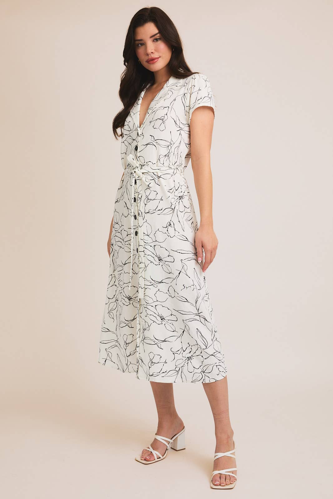 White Black Floral Print Dress