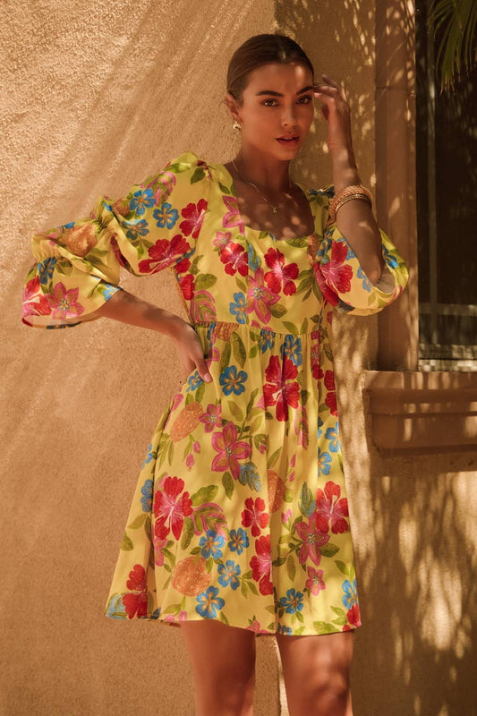 Floral Embroidery Printed Mini Dress